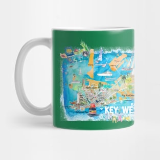 Key West Florida Illustrated Travel Map with Roads and HighlightsM Mug